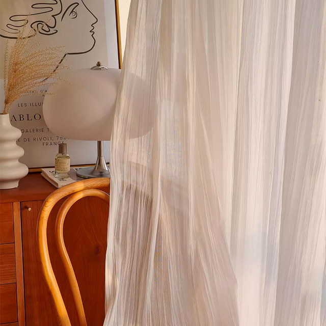 Cotton Crush Cream Ivory Crushed Semi Sheer Sheer Curtain 1