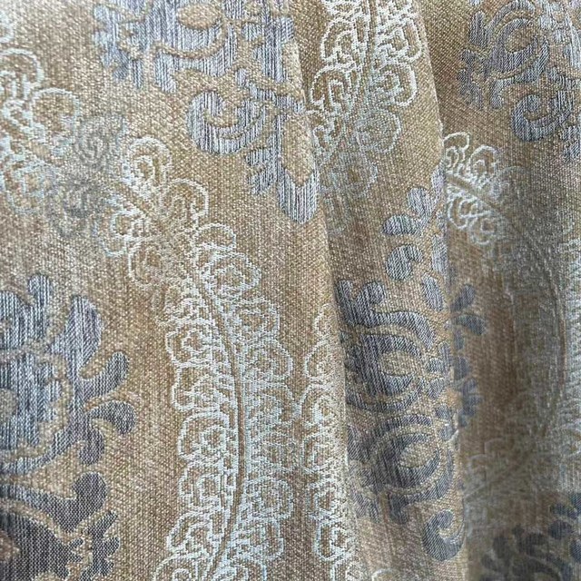 Legacy Luxury Chenille Damask Gray & Mocha Brown Curtain 1