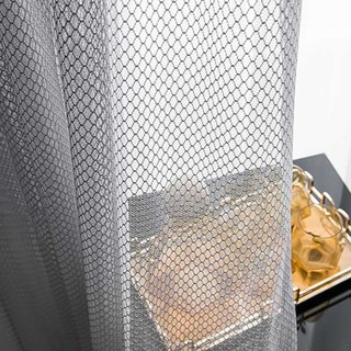 Enmeshed Diamond Grid Light Gray Net Curtain