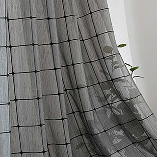 Pane Paradise Checked Grid Charcoal Gray Sheer Curtains 3
