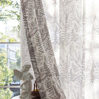 Fern Forest Leaf Patterned Taupe Gray Sheer Curtain 2