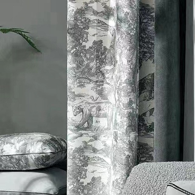 Forest Tale Toile de Jouy Bear Leopard Owl Gray Blackout Animal Print Curtains 1