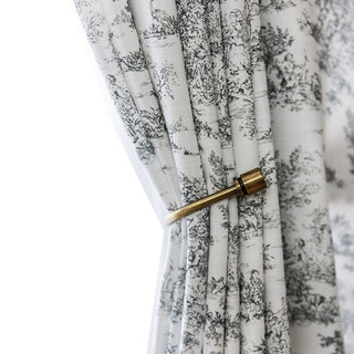 French Country Retro Landscape Gray and White Toile Curtain 4