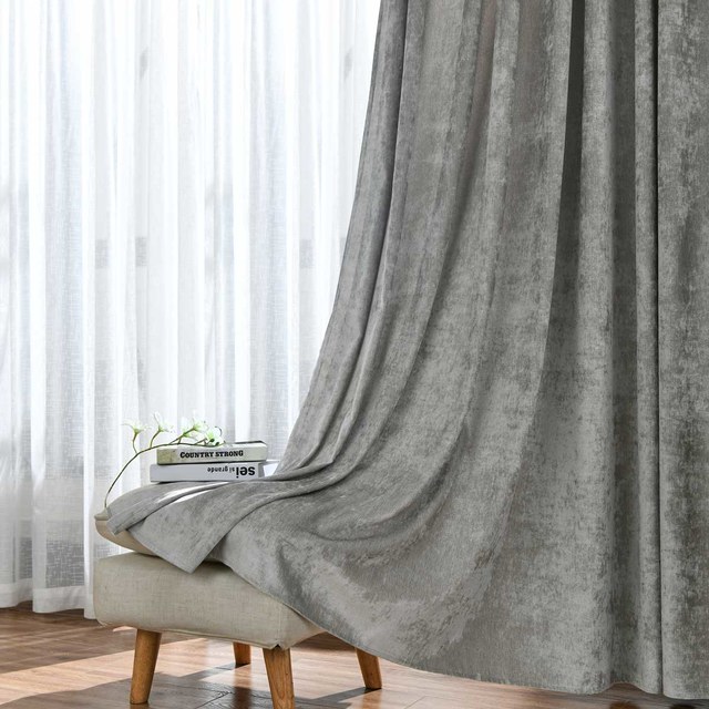 Luxury Silver Gray Colour Chenille Curtain 1
