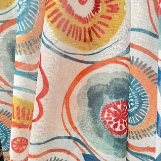 Circle Dance Multicolour Red Mid Century Modern Floral Sheer Curtain 2