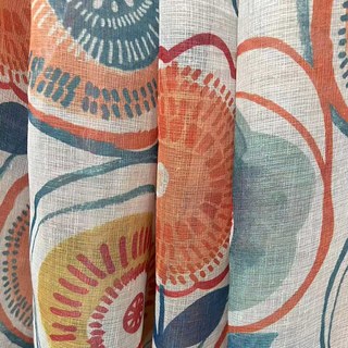 Circle Dance Multicolour Red Mid Century Modern Floral Sheer Curtain 4