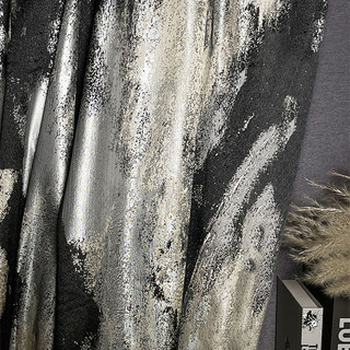 Dazzling Brushwork Luxury Jacquard Gray & Silver Abstract Curtain