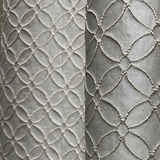 Belle Fleur 3D Jacquard Beige Cream Arabesque Curtain with Gold Details 3