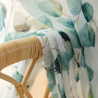 Misty Eucalyptus Green Leaf Watercolour Floral Sheer Curtains 2