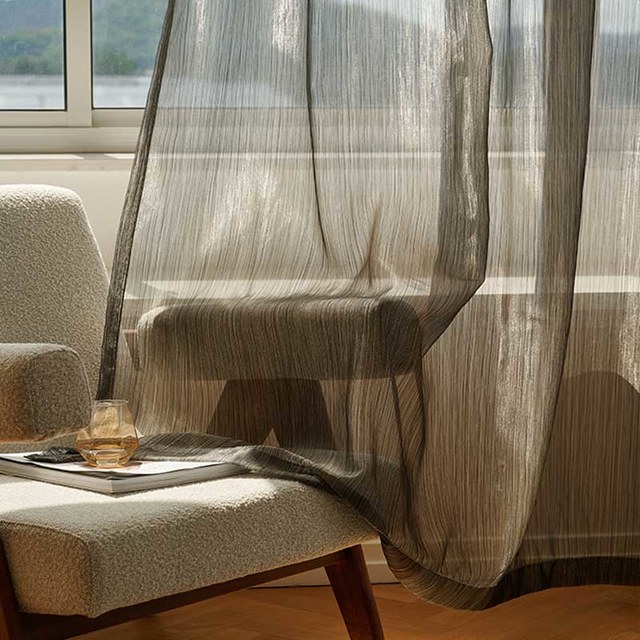 Paris Cascade Shimmering Striped Black Charcoal Sheer Sheer Curtain 1