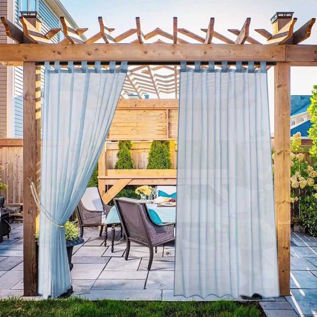 Laguna Outdoor Waterproof Haze Blue Sheer Curtain 1