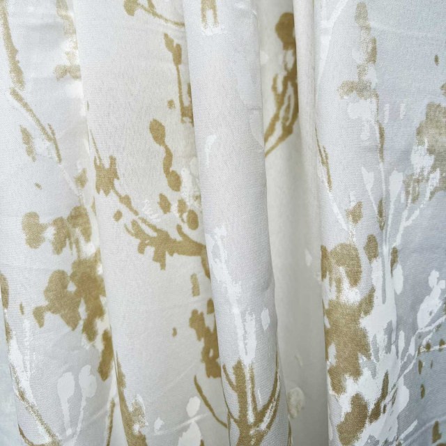 Painted Veil Abstract Watercolour Ivory White and Gold Floral Sheer Curtains 1