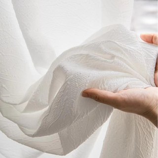 Autumn Days Crinkle Crushed Ivory White Leaf Patterned Heavy Sheer Curtain 2