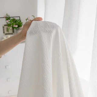 Autumn Days Crinkle Crushed Ivory White Leaf Patterned Heavy Sheer Curtain 3