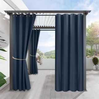 Del Mar Waterproof 100% Blackout Navy Blue Linen Style Outdoor Curtain