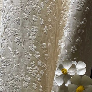 Cherry Blossoms Cream Floral Chenille Blackout Curtain 3