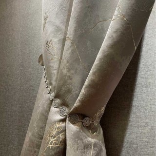 Lunar Gold Luxury Jacquard Abstract Gray Floral Curtain 3
