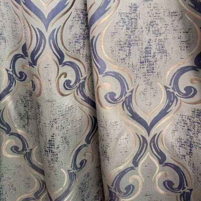 Baroque Mist Blue and Gold Damask Curtains 1