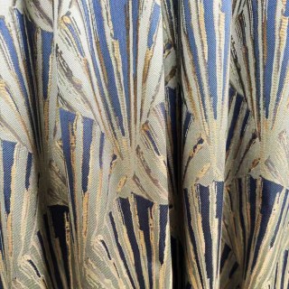 Gilded Breeze Blue and Gold Art Deco Geometric Curtains 2