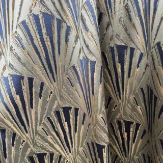 Gilded Breeze Blue and Gold Art Deco Geometric Curtains 5