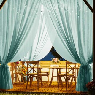 Avila Waterproof Textured Light Blue Outdoor Sheer Curtain