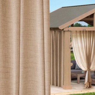 Endless Summer Waterproof Mocha Oatmeal Linen Style Outdoor Heavy Sheer Curtain 2