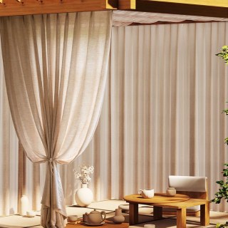 Endless Summer Waterproof Mocha Oatmeal Linen Style Outdoor Heavy Sheer Curtain 3
