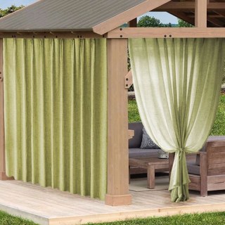 Endless Summer Waterproof Sage Olive Green Linen Style Outdoor Heavy Sheer Curtain 2