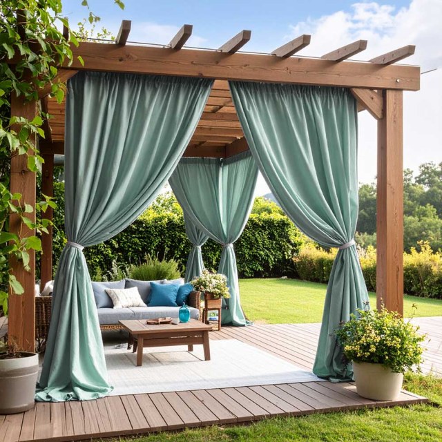 Endless Summer Waterproof Mint Green Linen Style Outdoor Heavy Sheer Curtain 1