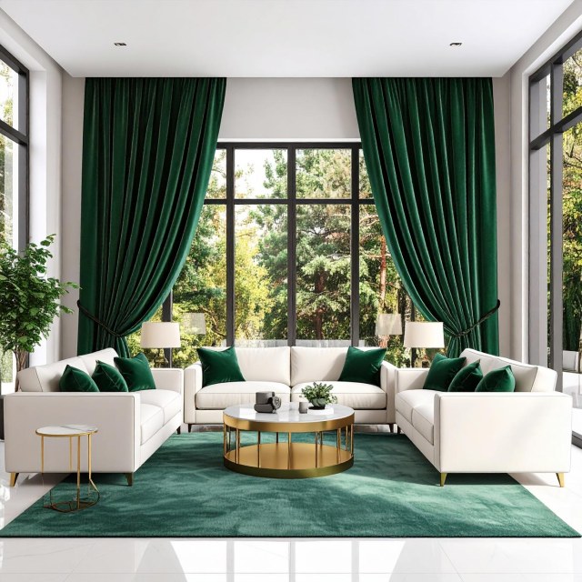 Fine Forest Emerald Green Velvet Curtain 1