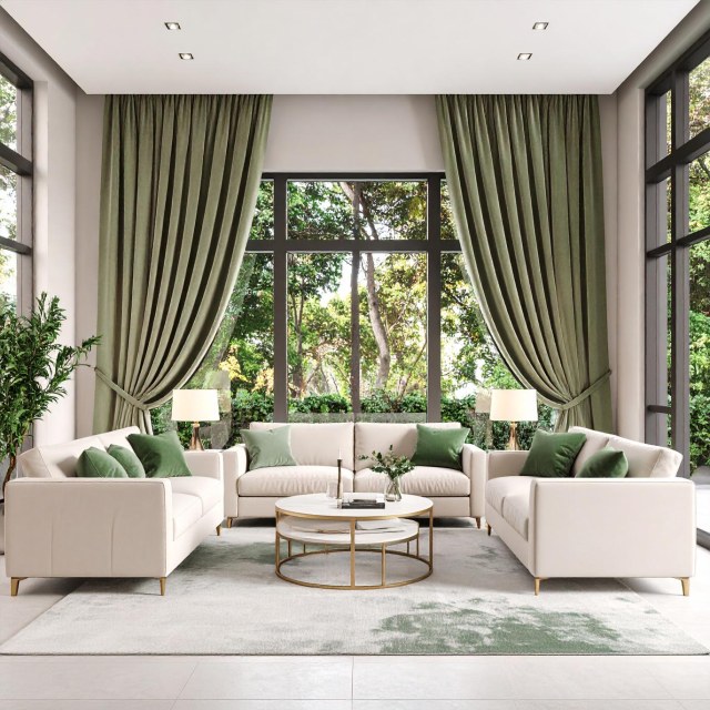 Fine Sage Duck Egg Green Velvet Curtain 1