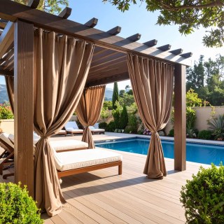 Malibu Waterproof Twill Light Brown Outdoor Curtain