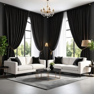 Smooth Onyx Black Velvet Curtain 3