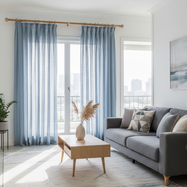 A Touch of Sunshine Haze Blue Sheer Curtain 1