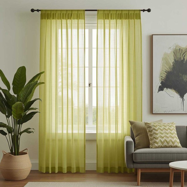 Notting Hill Lime Green Luxury Sheer Curtain 1