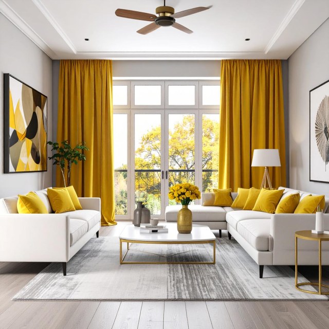 Lustrous Yellow Velvet Curtains 1