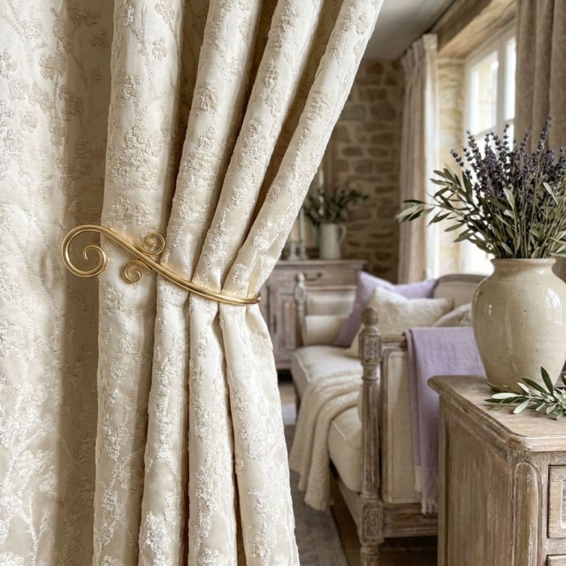 Cherry Blossoms Cream Floral Chenille Blackout Curtain 1