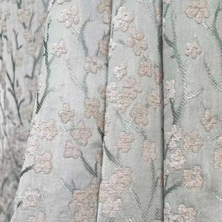 Cherry Blossoms Pastel Pink & Mint Green Floral Chenille Blackout Curtain 5