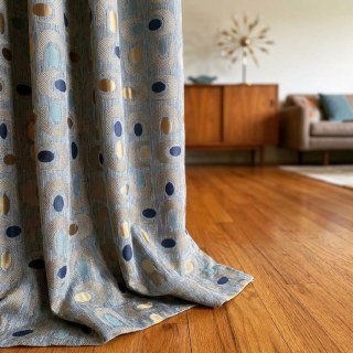 Circle Vibe Mid Century Modern Multicolour Gray Geometric Chenille Blackout Curtain