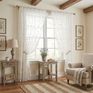 Creeper's Whisper Embroidered Leaf Ivory White Sheer Curtain 4