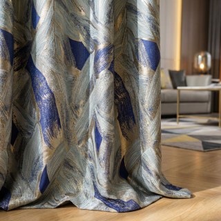 Dreamscape Luxury Jacquard Abstract Blue and Gold Curtains