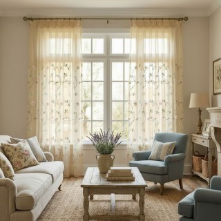 Fancy Pansy Embroidered Organza Sheer Curtain 3