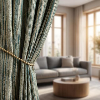 Gilded Stripes Subtle Textured Teal and Gold Striped Curtain 4