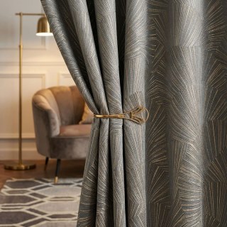 Ginkgo Leaves Luxury Art Deco Geometric Champagne Gray Gold Curtain 2