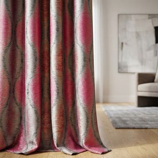 Ikat Ripples Black Magenta Red Ogee Geometric Curtains with Gold Details 2