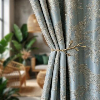Jungle Jive Leopard and Parrot Duck Egg Blue and Gold Blackout Curtains 2