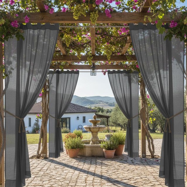 Laguna Outdoor Waterproof Dark Gray Sheer Curtain 1