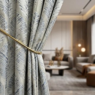 Leaf Dance Luxury Jacquard Cream and Blue Floral Curtains