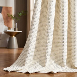 Luxury Jacquard Houndstooth Ivory White and Gold Glitter Geometric Curtain 2