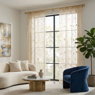 Nebula Embroidered Gold and Silver Circles Cream Sheer Curtain 3
